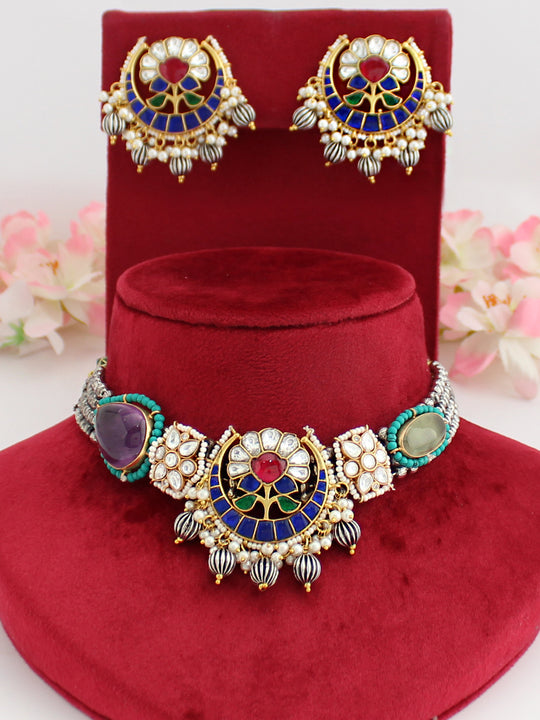 Upavan Choker Necklace Set-Multicolor