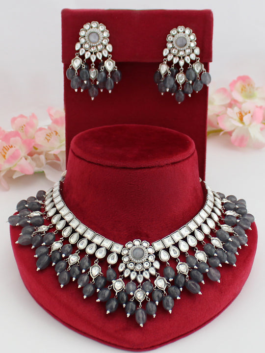 Itisha Bib Necklace Set-Grey