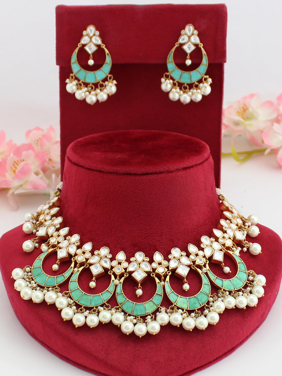 Tanushka Bib Necklace Set-Mint Green