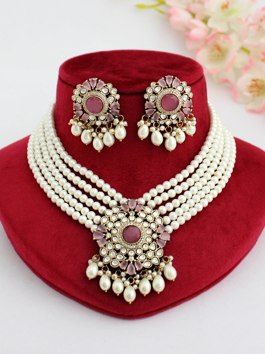 Anandi Necklace Set-Pastel Pink 