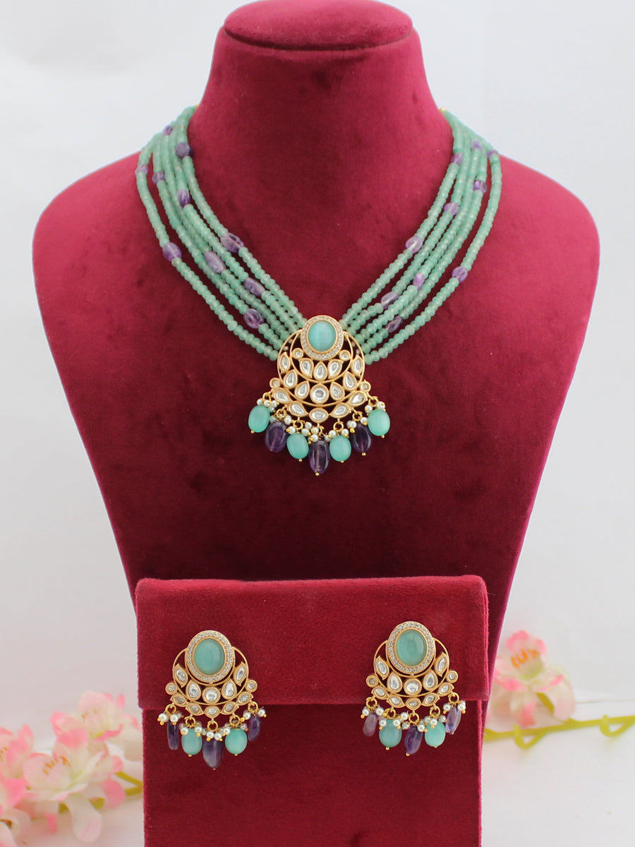 Shipra Bib Necklace Set-Mint Green