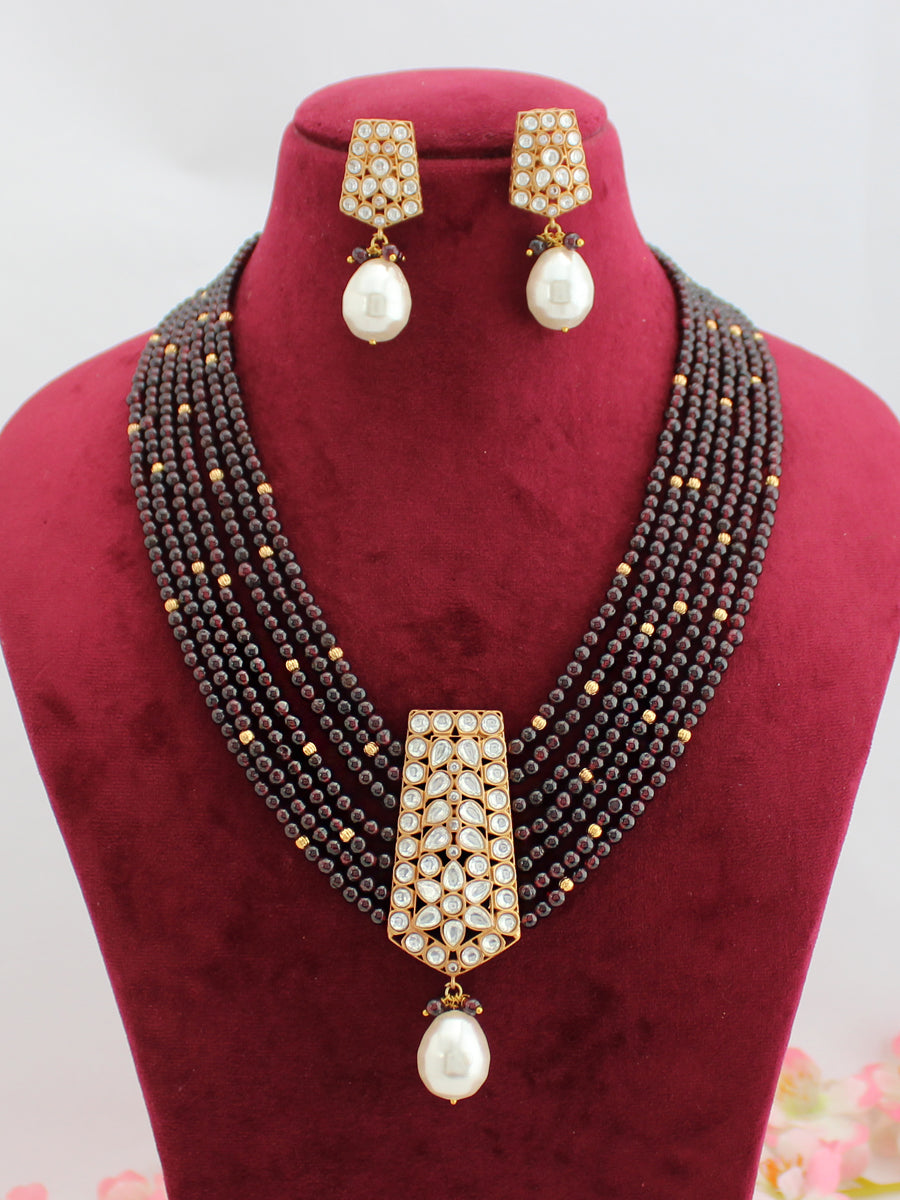 Adwita Long Necklace Set-Maroon