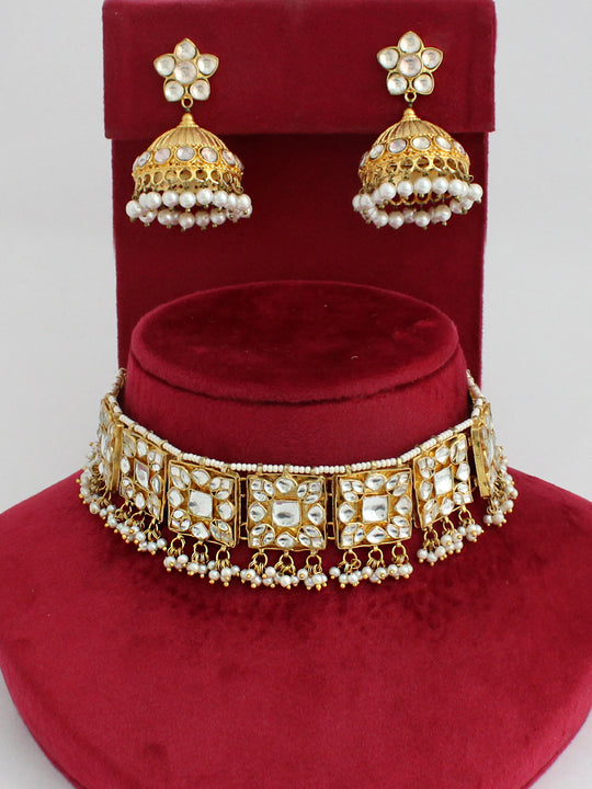 Sharda Choker Necklace Set-White