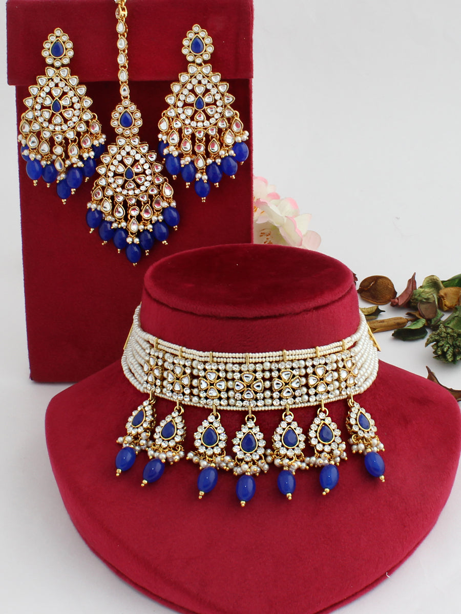Parinaaz Choker Necklace Set-Blue