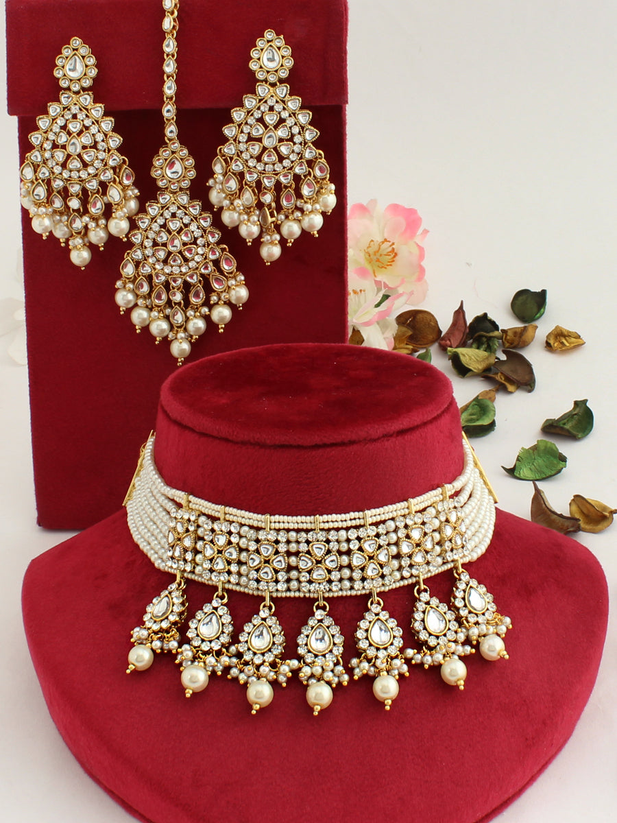 Parinaaz Choker Necklace Set-White