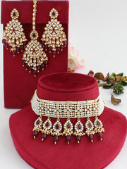 Parinaaz Choker Necklace Set-Purple