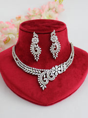 Mehru Bib Necklace Set-Silver