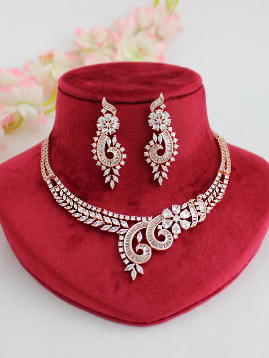 Mehru Bib Necklace Set-Rose Gold