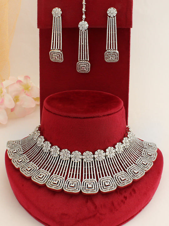 Amber Bib Necklace Set-Silver