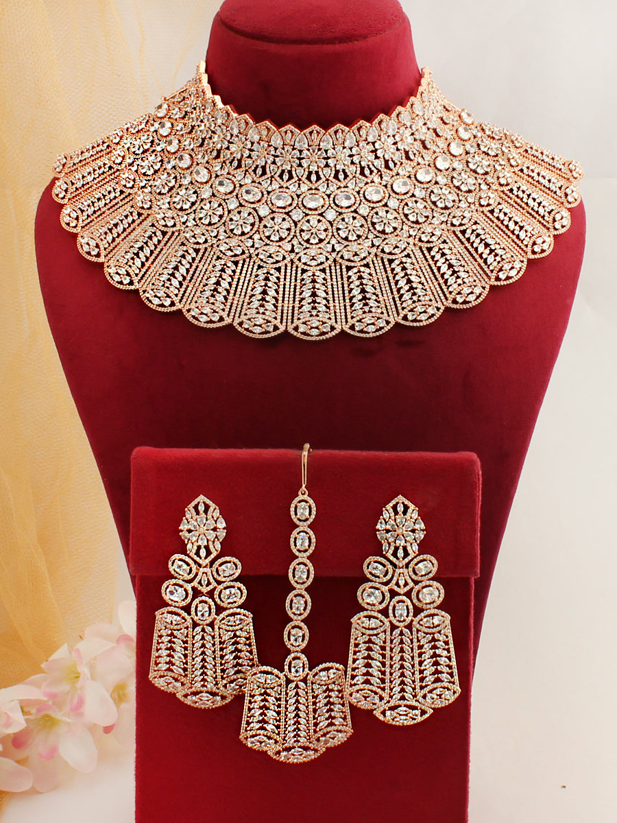 Tarasha Bib Necklace Set-Rose Gold