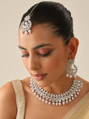 Prachi Bib Necklace Set-Silver