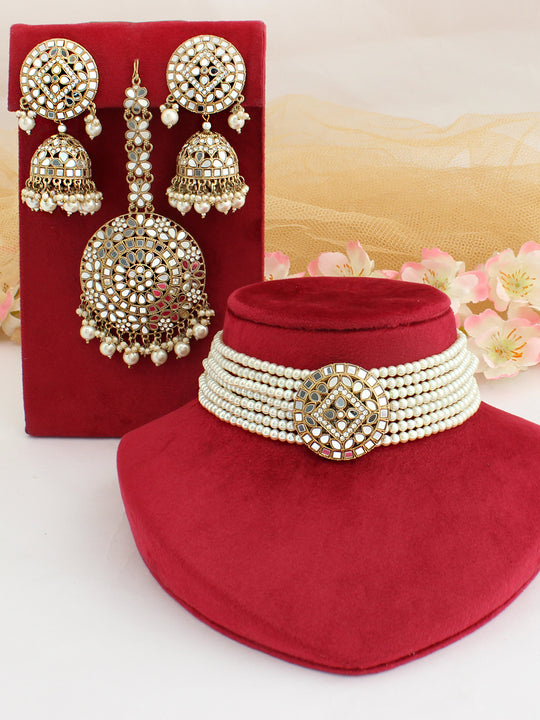 Ishrat Choker Necklace Set-Golden/Golden