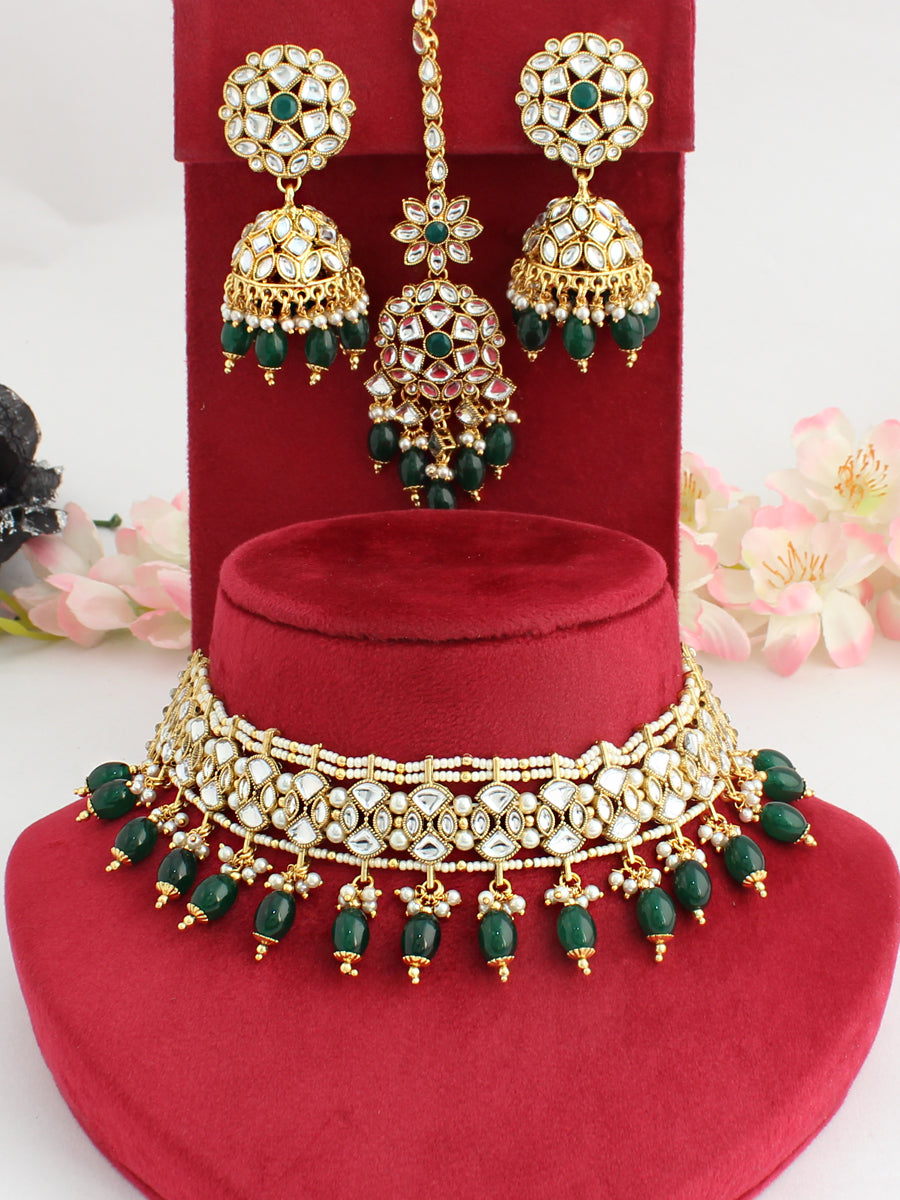Sonal Choker Necklace Set-Green
