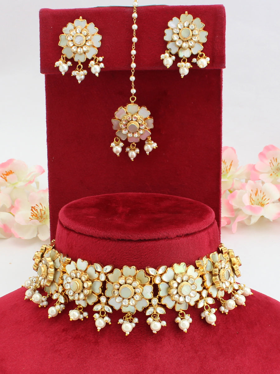Pearl,Beaded And Stone White ( Base ) Imitation Choker Necklace Set at Rs  150/set in Mumbai
