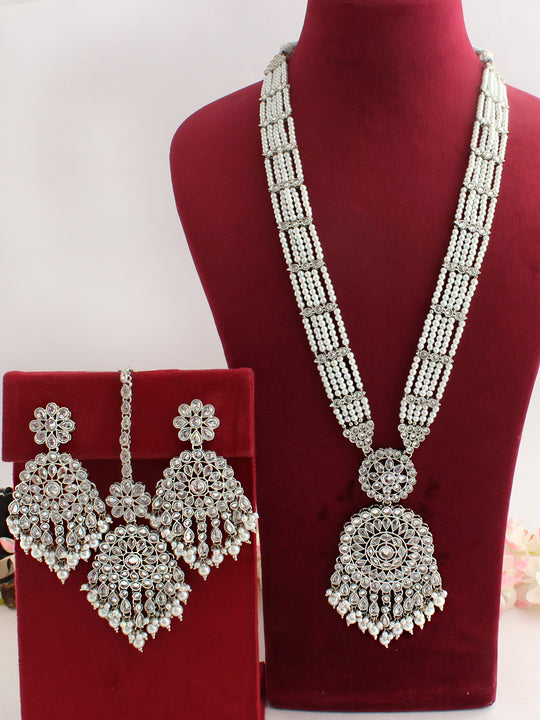 Mansha Long Necklace Set-Silver