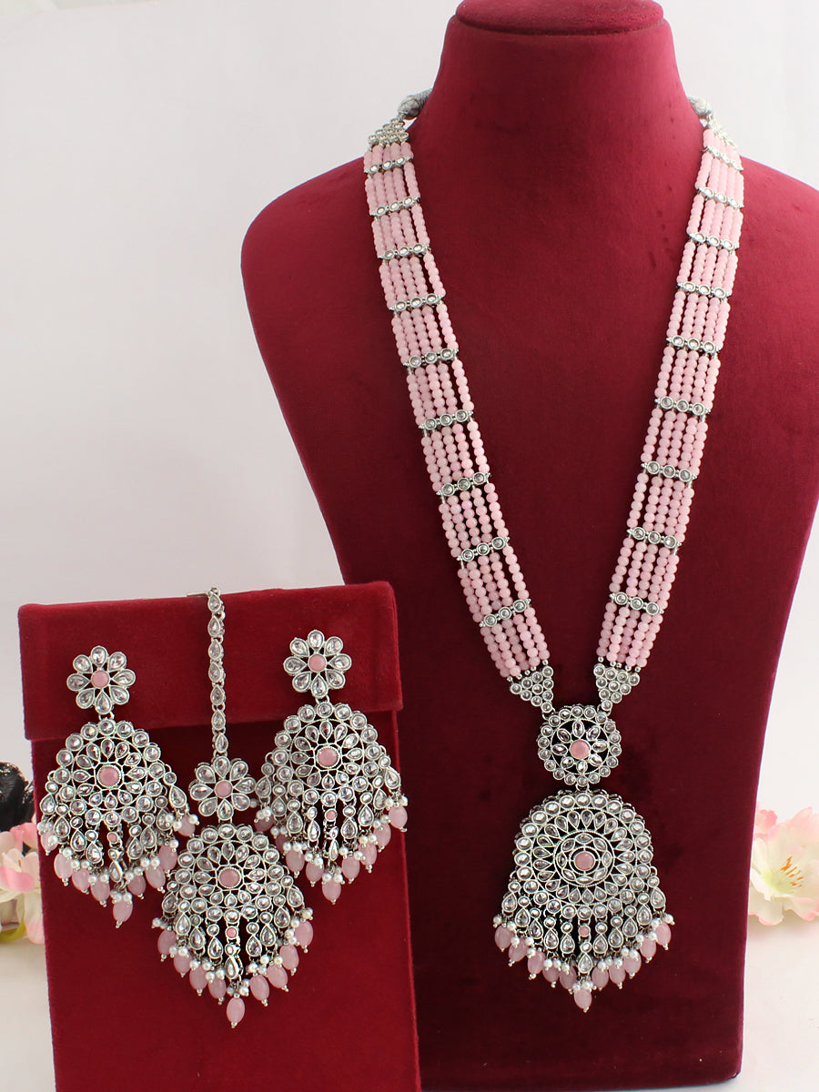 Mansha Long Necklace Set-Pastel Pink