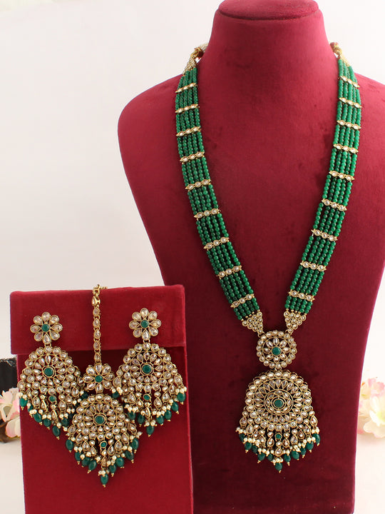Mansha Long Necklace Set-Green