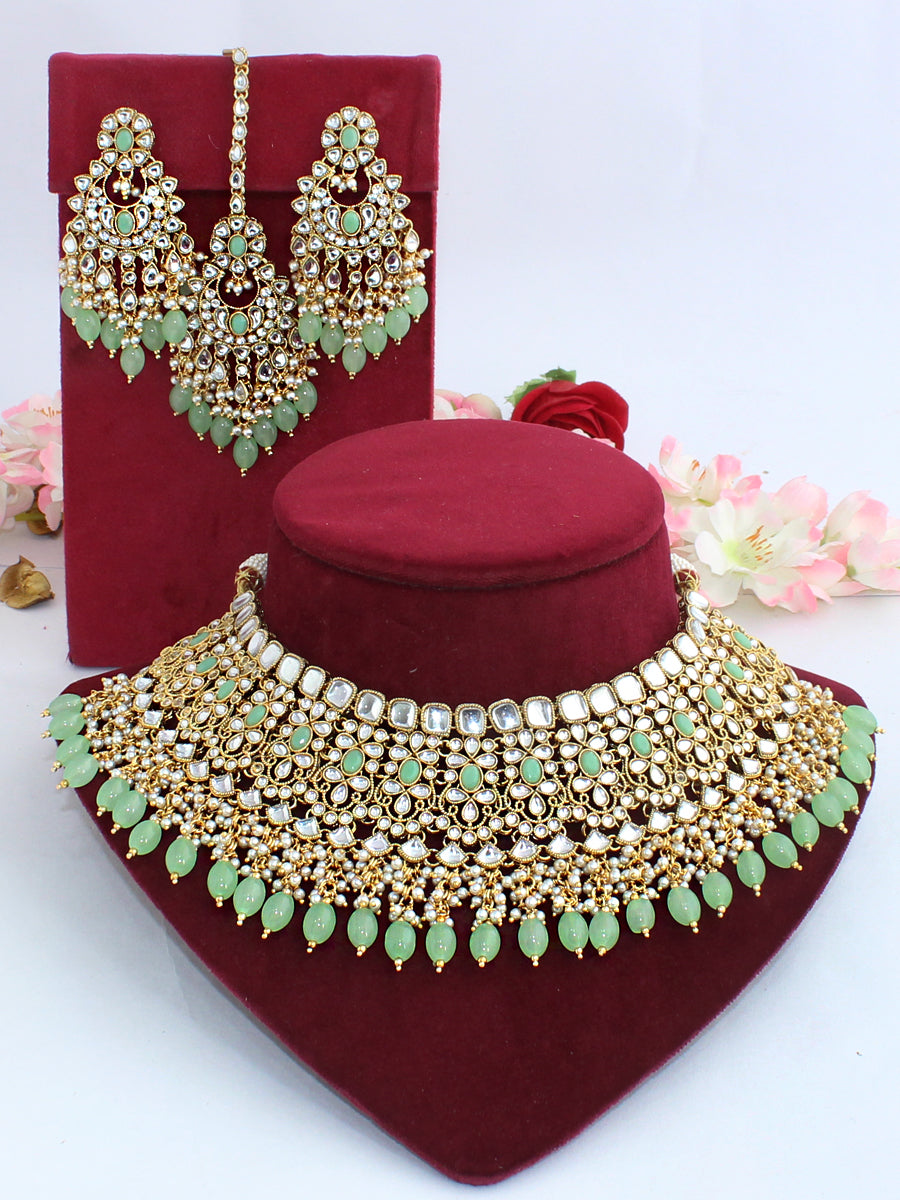 Yuvika Bib Necklace Set-Mint Green