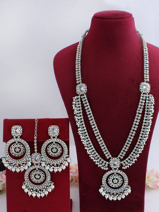 Anamika Long Necklace Set-Silver