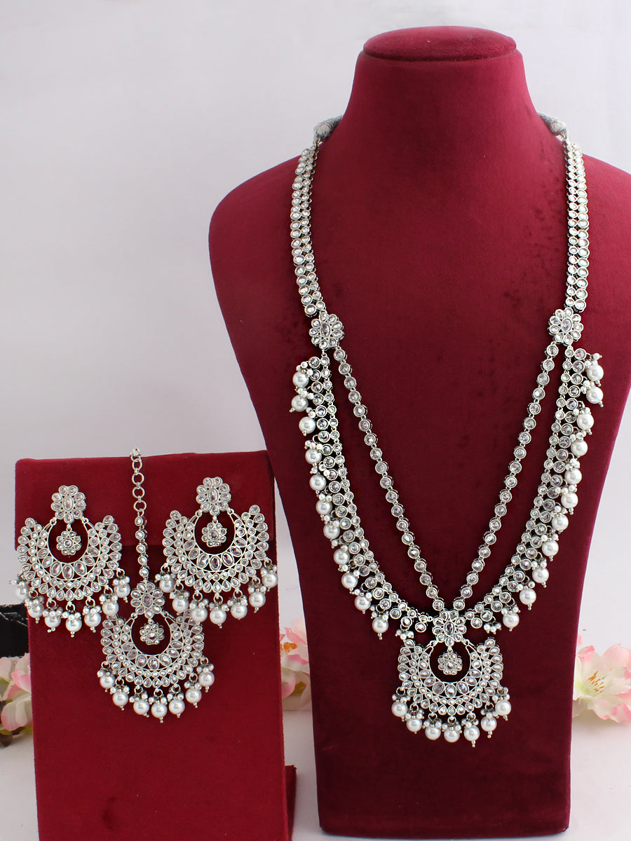 Suhana Long Necklace Set-silver