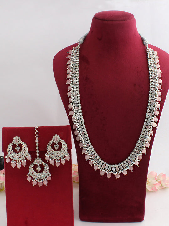 Saira Long Necklace Set-Pastel Pink