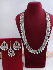 Saira Long Necklace Set-Silver