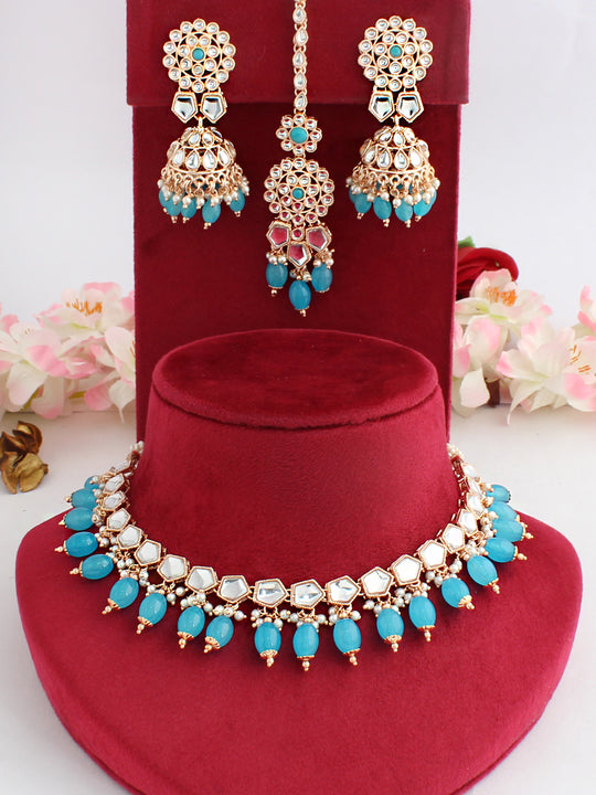 Tara Bib Necklace Set-Aqua