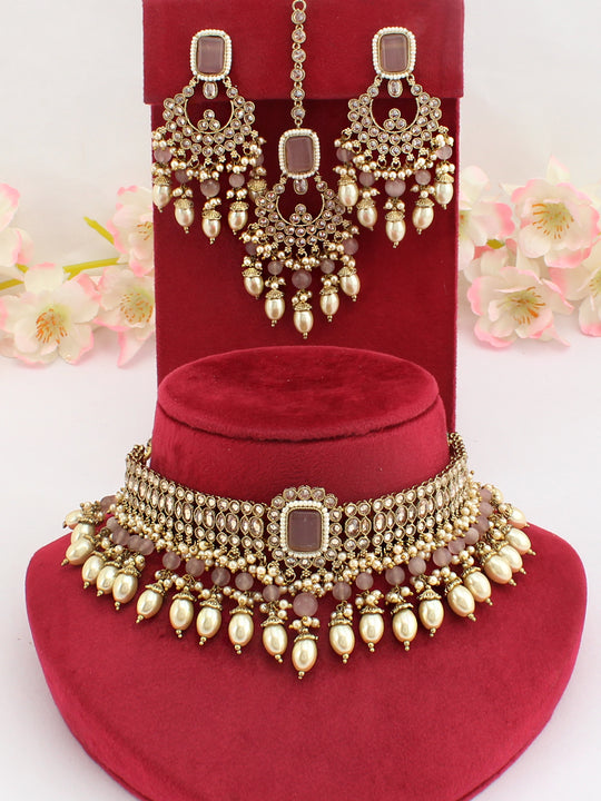 Pakhi Choker Necklace Set-Lavender