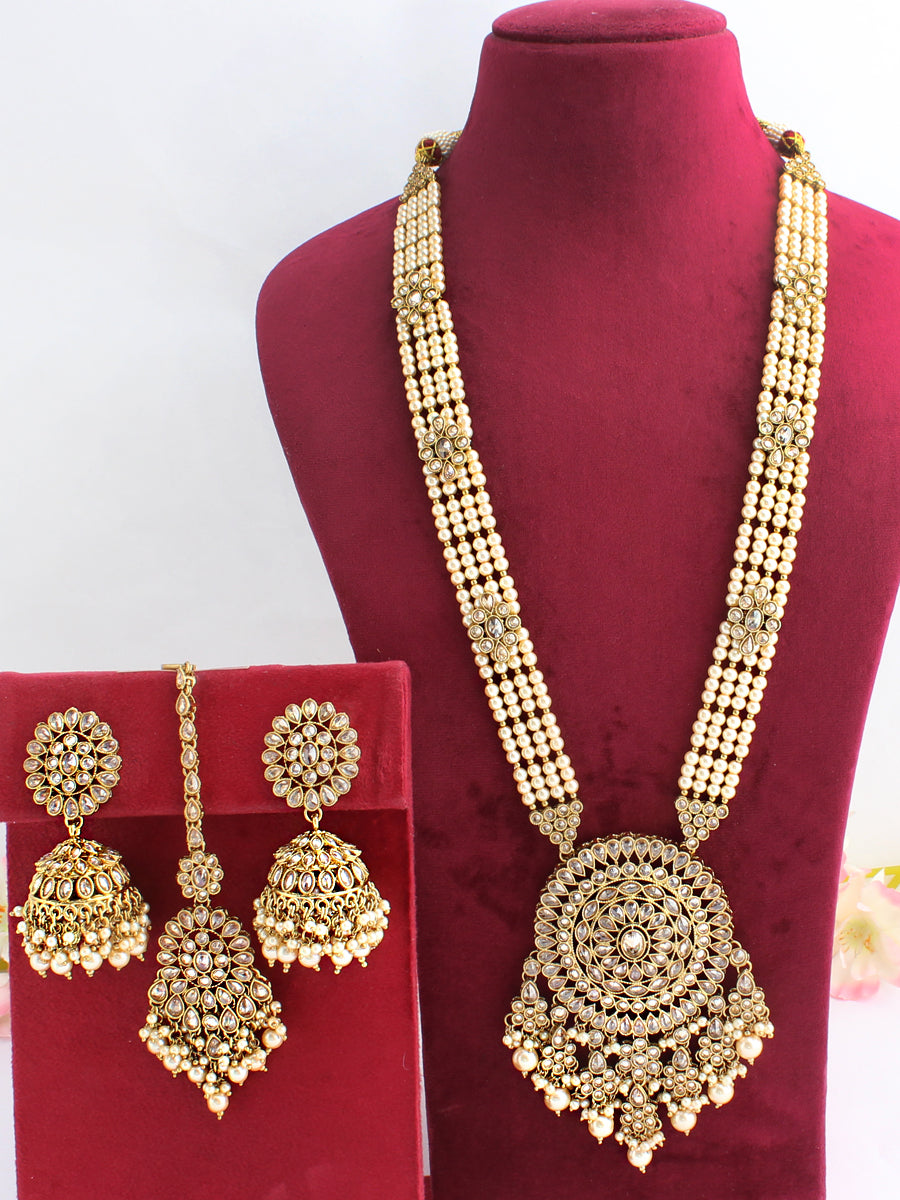 Jigyasa Long Necklace Set-Pearl