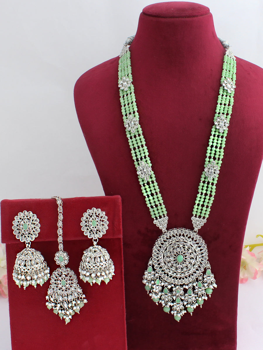 Jigyasa Long Necklace Set-Mint Green