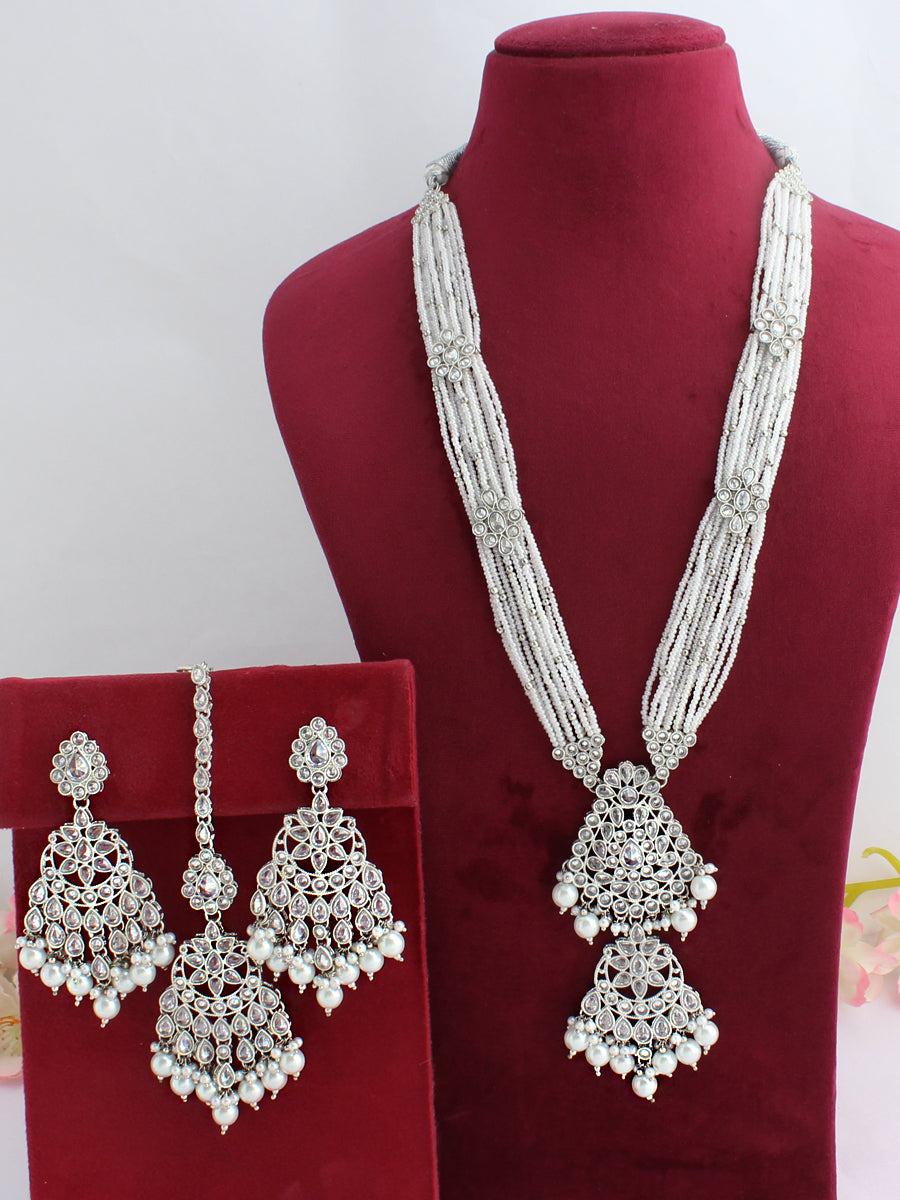 Sonali Long Necklace Set-Silver