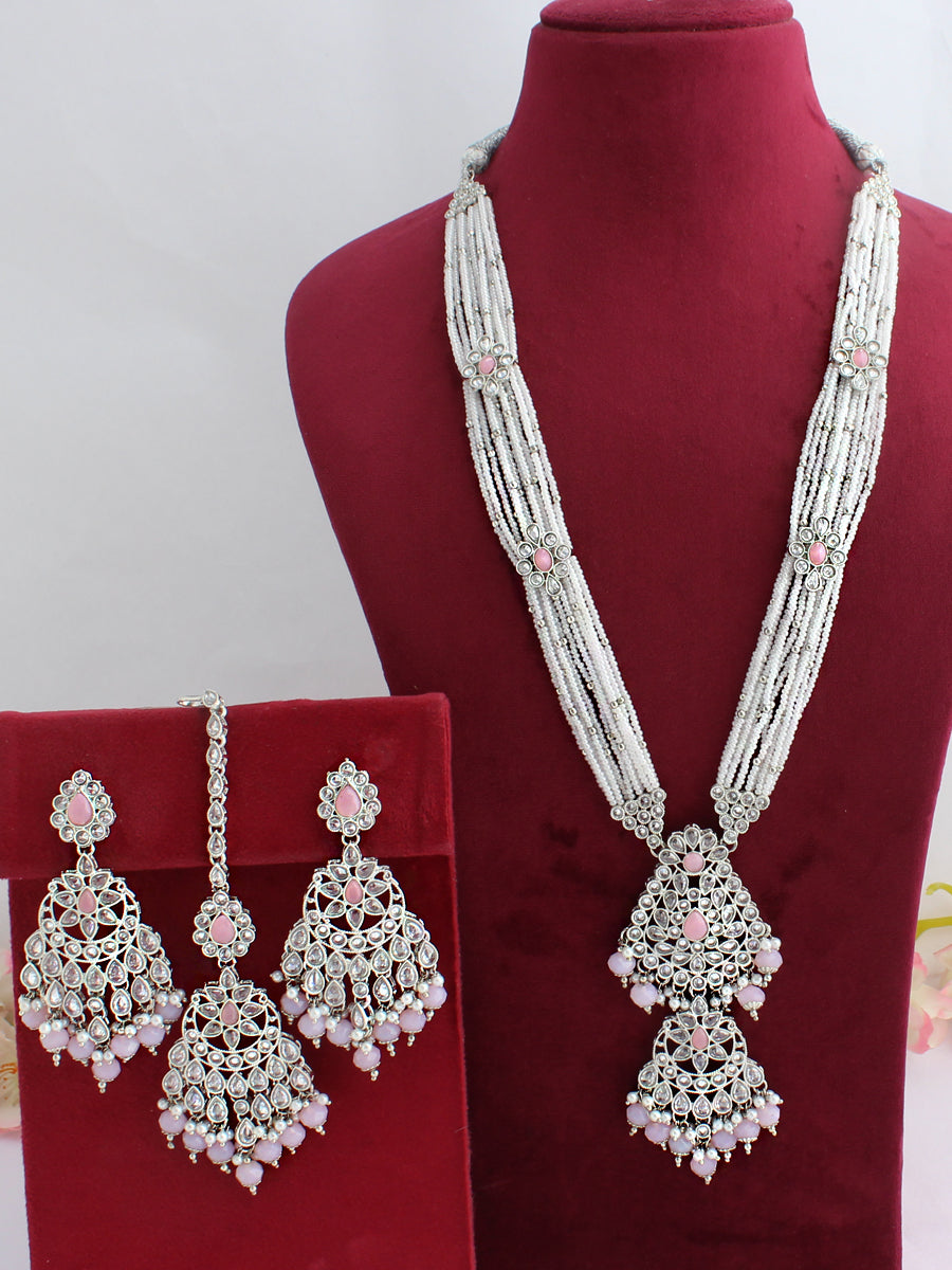 Sonali Long Necklace Set-Pastel Pink