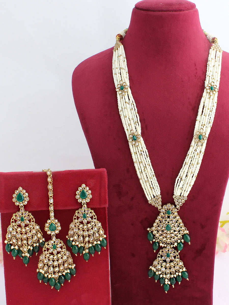 Sonali Long Necklace Set-Green