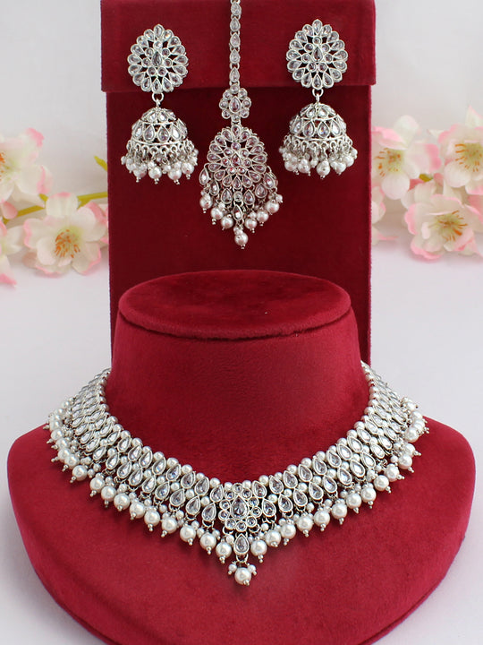 Akshi Bib Necklace Set-Silver