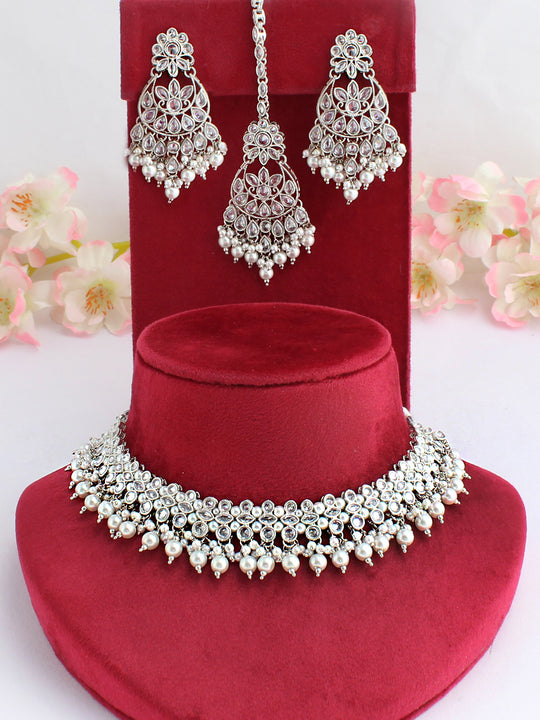 Ritavi Bib Necklace Set-Silver