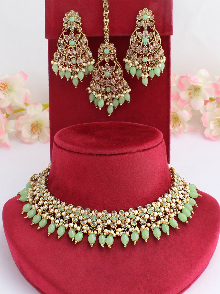 Ritavi Bib Necklace Set-Mint Green