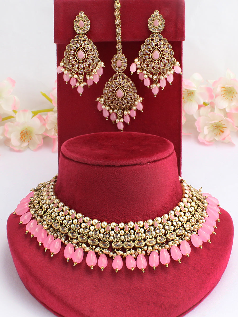 Sukriti Necklace Set-pastel pink