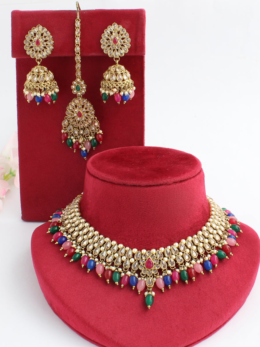 Akshi Bib Necklace Set-Multicolor