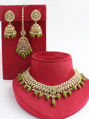 Akshi Bib Necklace Set-mehndi Green