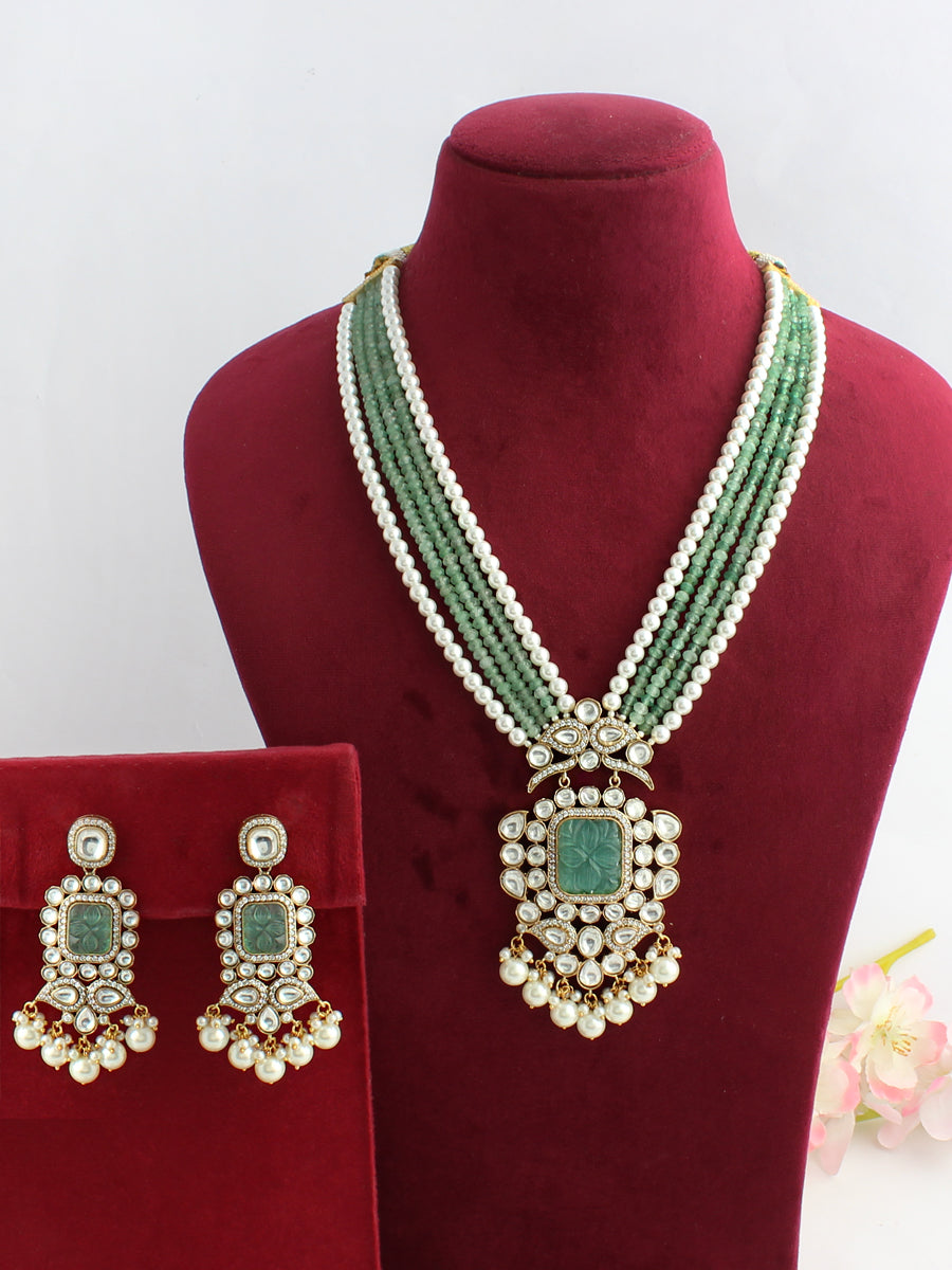 Pragati Long Necklace Set-Mint Green