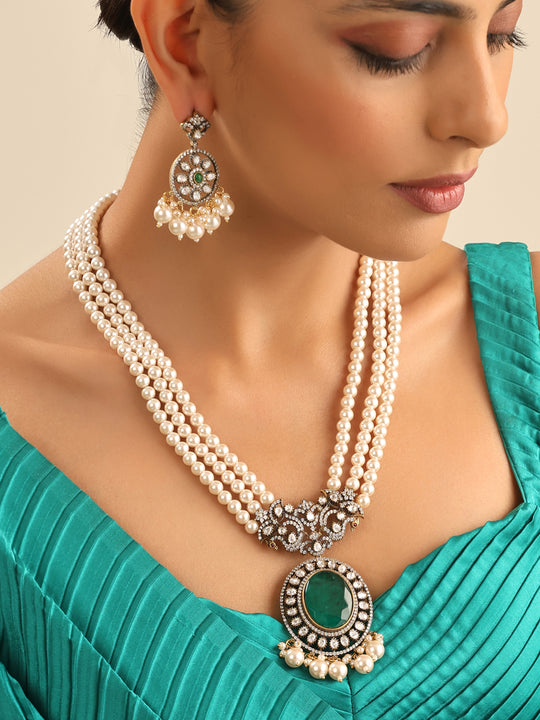 Mansi Long Necklace Set-Green