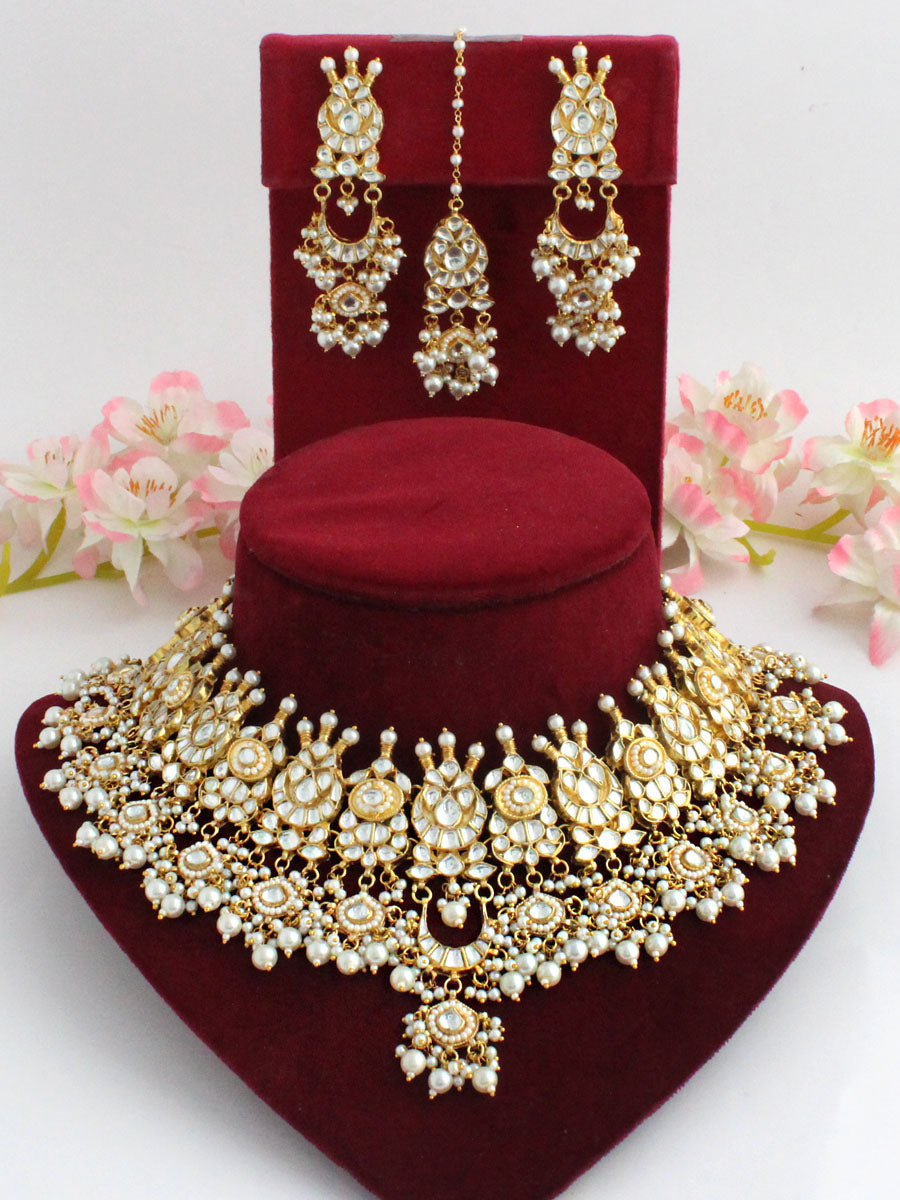 Ashmita Bib Necklace Set-White