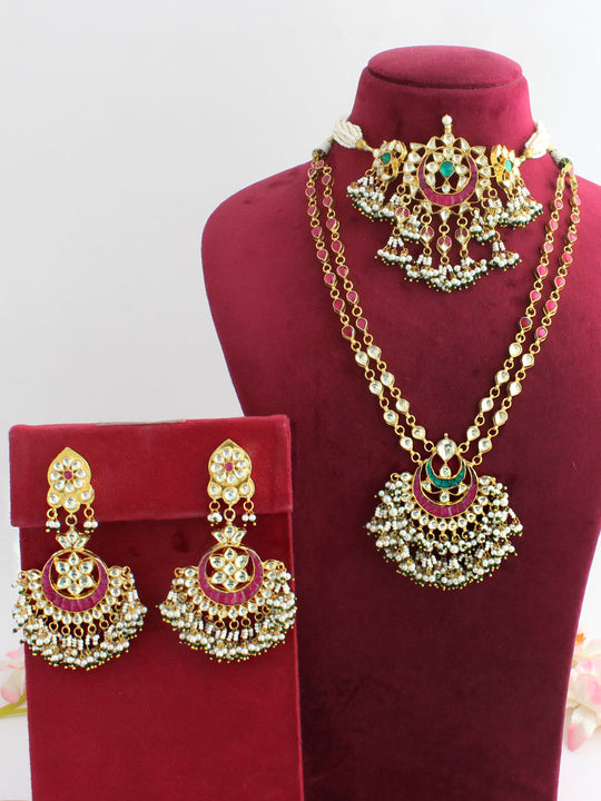 Nupur Layered Necklace Set-Pink/Green