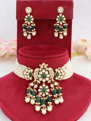 Ishani Choker Necklace Set-Green