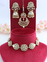 Keesha Mirror Choker Necklace Set-Golden
