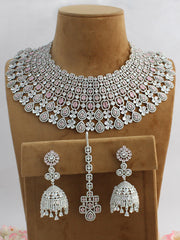 Nayra Bib Necklace Set-Silver/Pastel Pink