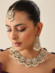 Maheen Bib Necklace Set-White