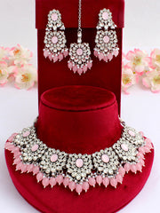 Maheen Bib Necklace Set-Pastel Pink