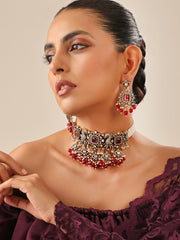 Ridhanshi Long Necklace Set-maroon