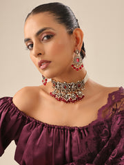 Ridhanshi Choker Necklace Set-Maroon